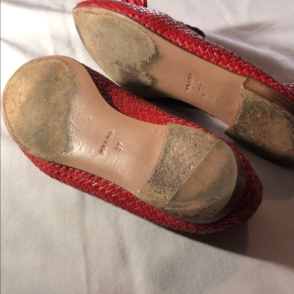 Prada Scarlet Woven Leather Tassel Loafers - Picture 6 of 7